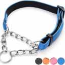 Martingale Dog Collars Adjustable Soft Nylon Reflective Collars with Stainless Steel Chain Walking Training Collars Heavy-Duty Puppy Chain Collars for Small,Medium,Large Dogs(Blue,L)