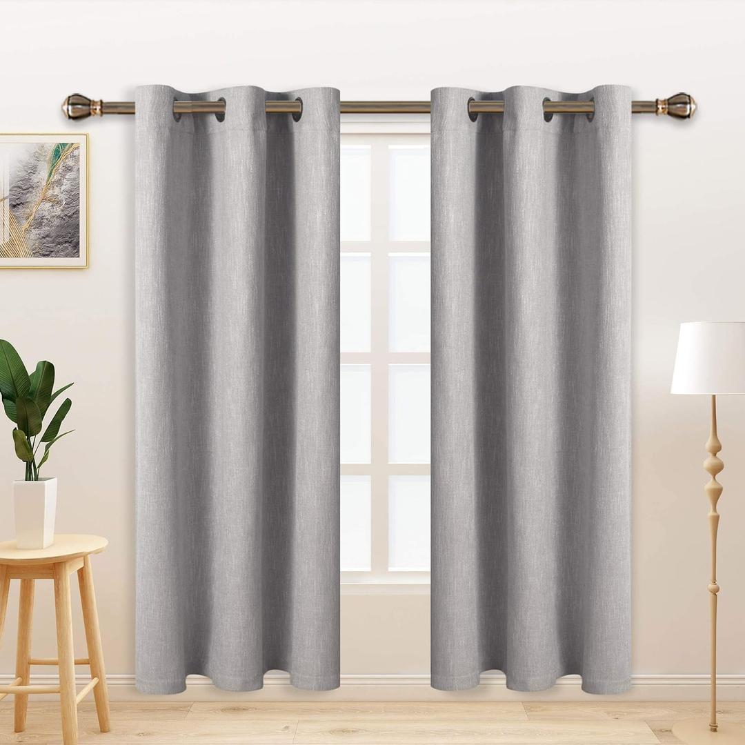 LORDTEX Linen Look Textured Blackout Curtains with Thermal Insulated Liner - Heavy Thick Grommet Window Drapes for Bedroom, 40 x 63 Inches, Silver, Set of 2 Panels