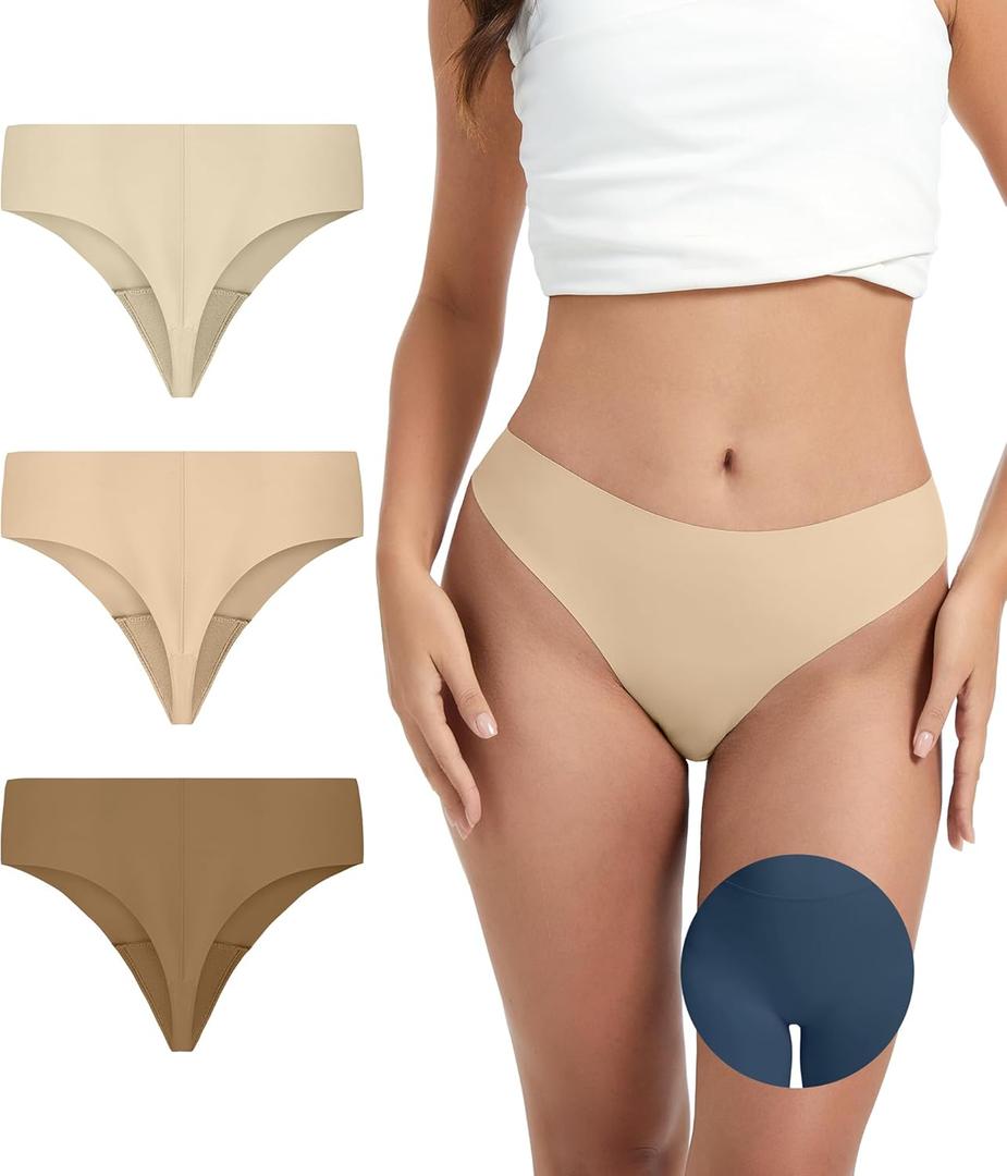 OVRUNS Camel Toe Underwear Thong for Women Cameltoe Proof Concealer Thongs No Show Panties Seamless Workout Underwear (Beige, S)
