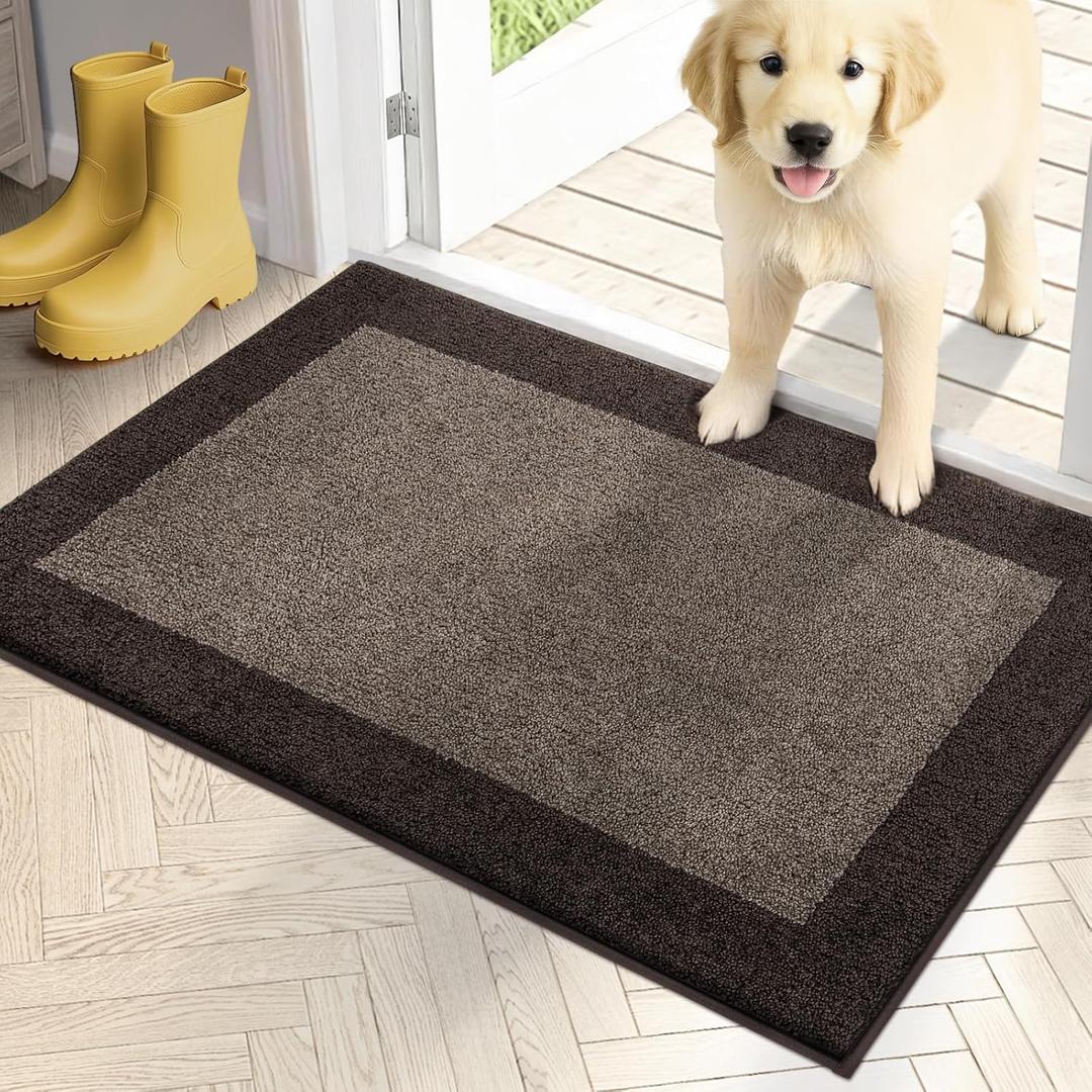PURRUGS Dirt Trapping Door Mat 20" x 32", Non-Slip Washable Entry Mat, Dog Doormat, Front Door Mat, Super Absorbent Entrance Mat for Muddy Shoes & Paws, Grayish Brown & Coffee