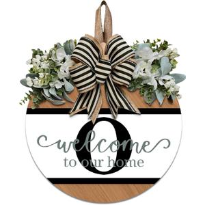 Last Name Round Front Door Wreath Decor for All Seasons, 26 Initial Letter Wreaths for Front Door Porch Welcome Garland and Eucalyptus Hanging Gift for Farmhouse Welcome Sign (O) (12*12IN)