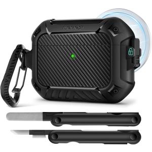 MOBOSI for AirPods Pro 3 Case, Compatible with AirPods Pro 3rd Generation Case Cover [Compatible with MagSafe] with Lock&Keychain&Cleaner Kit, Full Body Shockproof Protective Hard Shell (2025), Black