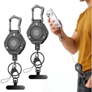 Oaridey Magnetic Anti Theft Phone Strap, Retractable Steel Cell Phone Lanyard with Heavy Duty Carabiner and 360° Metal Phone Tether Tab For Skiing, Hiking, Fishing, Concert and Traveling, 2 Packs, One Size