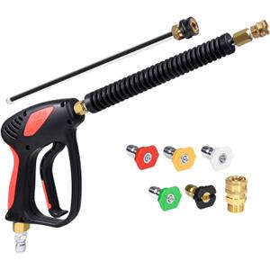 TOOLCY Pressure Washer Gun, Adjustable Power Washer Swivel Gun and Extension Wand, 4000 PSI, 7 GPM, M22-14mm to 3/8" Quick Connection, 5 Nozzle Tips, Fit Most Power Washer