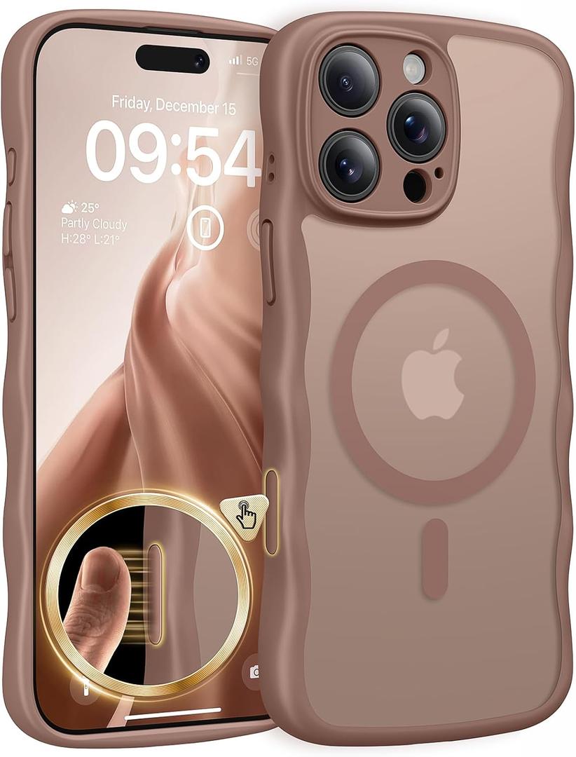TAURI Magnetic for iPhone 16 Pro Max Case, Cute Wavy Design [Full Camera Protection] [Compatible with Magsafe] Anti-Slip Translucent Matte Case for iPhone 16 Pro Max for Women Girls, Desert Brown