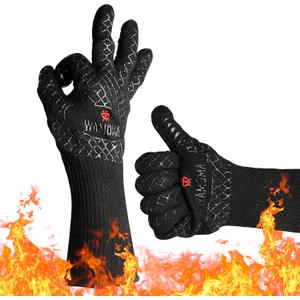 Long Heat Resistant BBQ Gloves - 1472F Heat Proof Internal Cotton Lining, Non-Slip Silicone Grilling Gloves for Meat Handling, Barbeque, Cooking, XL Oven Gloves with Long Sleeve