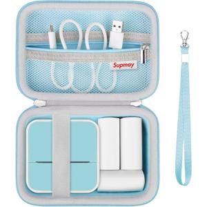 2 x Hard Carrying Case for Anycash S1 Sticker Printer - Printpods Mini Printer with Stickers, Bluetooth Inkless Printer Protection Case with Mesh Pocket fit 3 Rolls of Stickers, USB Cable, Blue