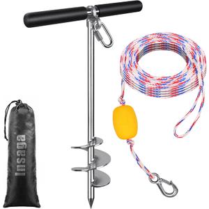 Insaga 17''/26''/36'' Sand Anchor for Boat with 32ft Rope, 304 Stainless Steel Boat Sand Anchor with Crossbar, Screw in Boat Anchor for Kayak, Jet Ski, Pontoon, Shallow Water, Beach and Sandbar Use