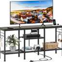 Furologee TV Stand with Power Outlets, Entertainment Center with Open Storage Shelves for TVs up to 55 Inch, Media Console Table with Soundbar Shelf for Living Room, Bedroom, Black Oak