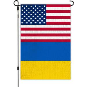 Ukraine USA Friendship Garden Flag12x18 in Burlap Ukrainian America US Outdoor Banner for Patio Yard with Double Side