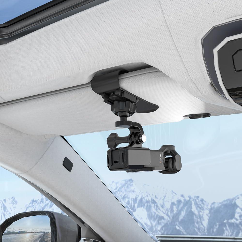 SURWO Pocket 3 Car Mount, 360° Adjustable Car Sun Visor Mount Compatible with DJI Osmo Pocket 3,Action 5 pro/4/3, Insta360 X5 X4 X3,AKASO and More Action Cameras