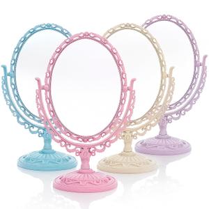 4 Pack Oval Shaped Cosmetic Mirror, Vintage Vanity Tabletop Mirror Double Sided, Rotatable Cute Dresser Mirrors with Stand for Makeup, Girl, Women, Beauty, Spa Party, 4 Color