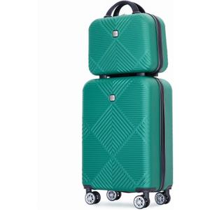 Tripcomp 2 Piece Carry on Luggage Set, Airline Approved 20 Inch Luggage with Cosmetic Case HardShell Suitcase with Spinner Wheels, Lightweight Durable Hardside Suitcases Set, Dark Green