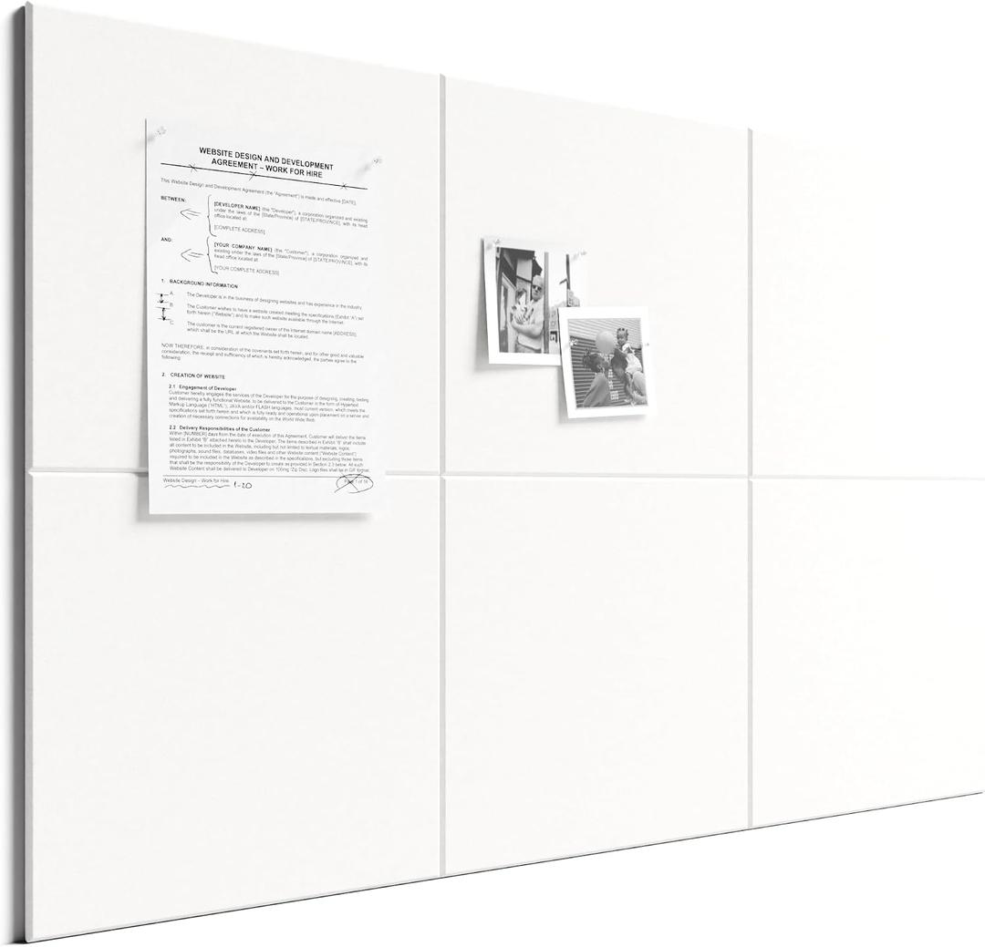 Bumusty Large Cork Board 36" x 24" Alternative - 6 Pack Felt Wall Tiles with 40 Safe Removable Adhesive Tabs, 30 Pushpins, Cork Boards for Walls Pin Board Bulletin Board Office Decor (Milky White)