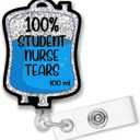 2 x Retractable 100% Student Nurse Tears Badge Reel with Alligator Clip, Funny Silver Glitter Saline Pack Badge Holder Gift for Doctors Murses Nursing School Students Medical Graduation
