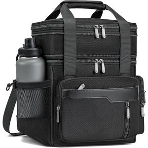 Insulated Lunch Box for Men, Double Deck Reusable Lunch Bag for Women, Leakproof Lunch Cooler Durable Waterproof Expandable - Lunchbox for Adult Work, Black,16L