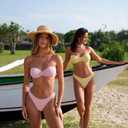 Women's Triangle Bikini Set Strapless Textured Bandeau Solid Cheeky Two Piece Swimsuit Bathing Suit (S)