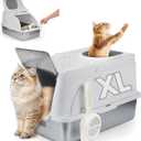 XL Stainless Steel Litter Box with Lid, Covered Top Entry Cat Litter Boxes, Extra Large Metal Enclosed Litter Box, Helps Reduce Odors, Leak-Resistant, Includes Litter Scoop (Grey)