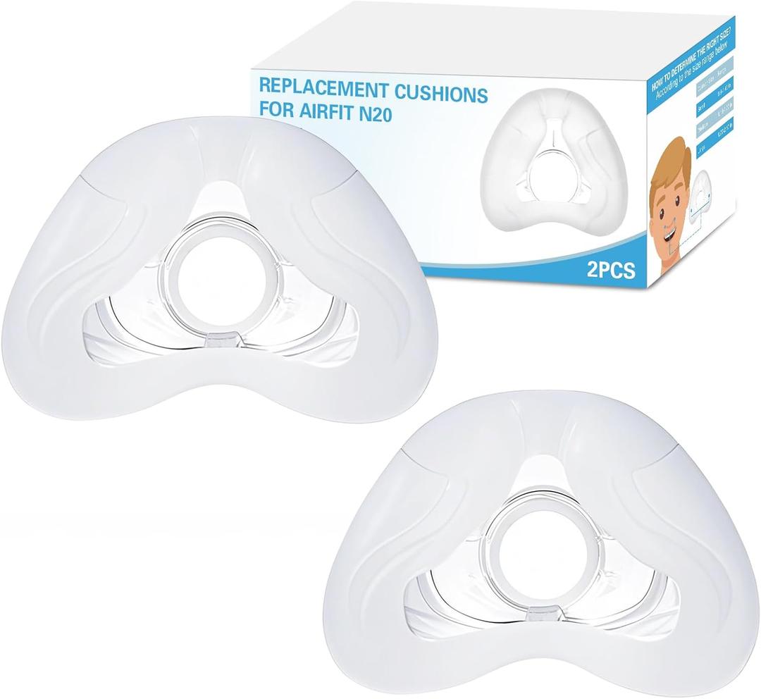 2 Pack Replacement Nasal Cushion for ResMed Airfit N20, Large, Compatiable with Orignal Airfit N20 Frame & Elbow, Replacement Nasal CPAP Mask Cushion, Soft & Durable
