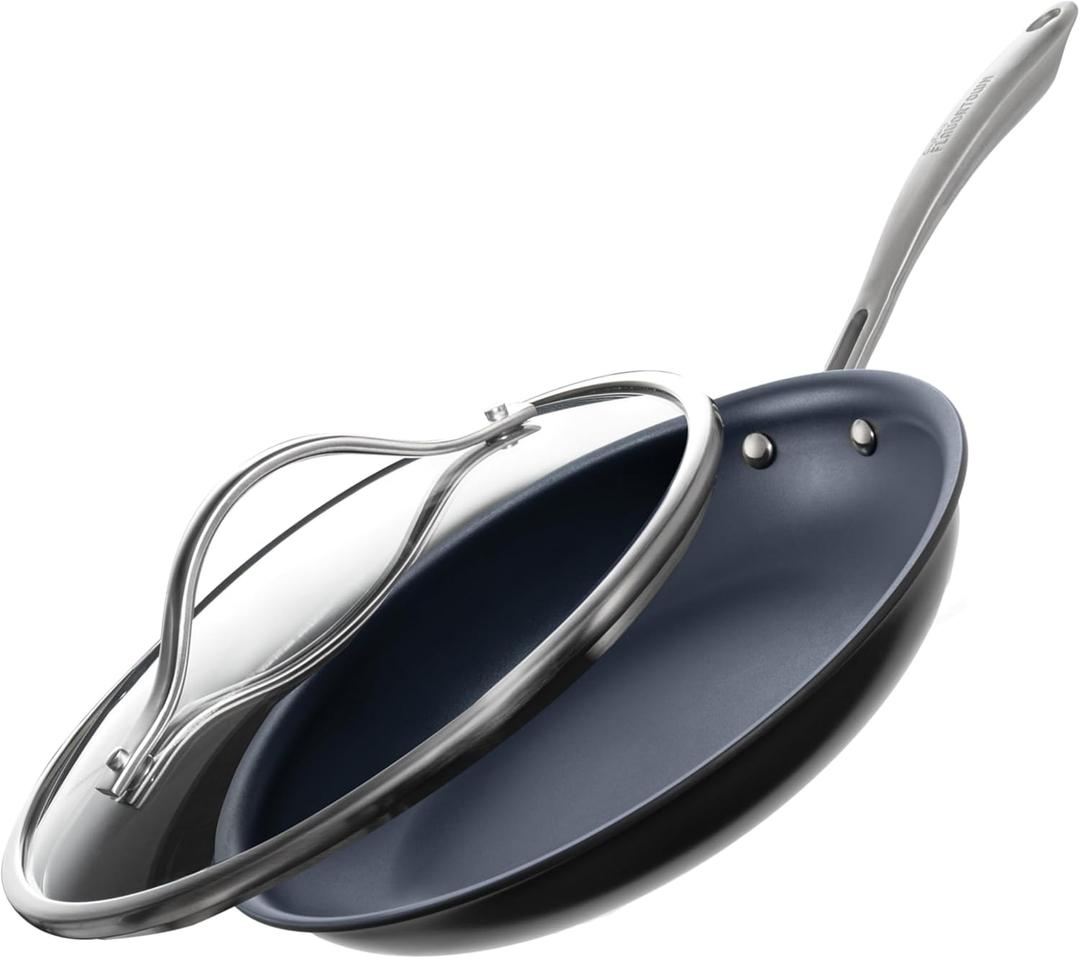 Guy Fieri's Flavortown Laser Titanium 12 Fry Pan with Lid - Non-stick Cookware Without PFAS, PTFE, or PFOA, 3x More Durable, Dishwasher Safe, Oven Safe