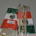 2 x QQSD Mexico Small Flag Mexican Stick Mini Hand Held Flags - Solid Wooden Pole with Spear Top, 12 Pack