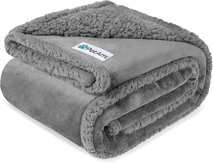PetAmi Waterproof Dog Blanket, Leakproof Puppy Blanket for Small Medium Dogs, Furniture Sofa Couch Cover Protector, Fleece Pet Throw Indoor Cat Kitten, Reversible Washable Soft Plush, 29x40 Light Gray