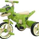 Dinosaur Kids Tricycle, Toddler Bike with Music, Lights, Storage Basket, Big Light-Up Wheels, Indoor Outdoor Trike, Best Gift for Boys Girls Ages 3-6, Preschool Kids Tricycle (Green+Lights)