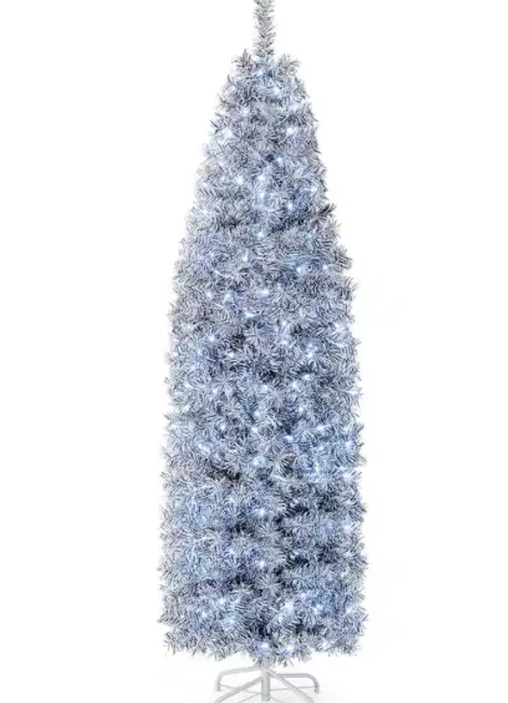 7 FT Pre-Lit Christmas Tree Hinged Slim Pencil w/ 350 LED - See Details