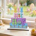 Easter Decorations Peeps Decorations Easter Carrot Decor Wooden Table Decor for Home Office Living Room Bathroom Bedroom Farmhouse Shelves Desk 6.4x6.4x0.2 inches