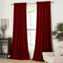 NICETOWN Christmas Red Velvet Textured Curtains/Draperies, Home Decoration Panels with Rod Pocket Design for Hall, Villa (1 Pair, 96 inches Long) (52"W x 96"L (Pack of 2))