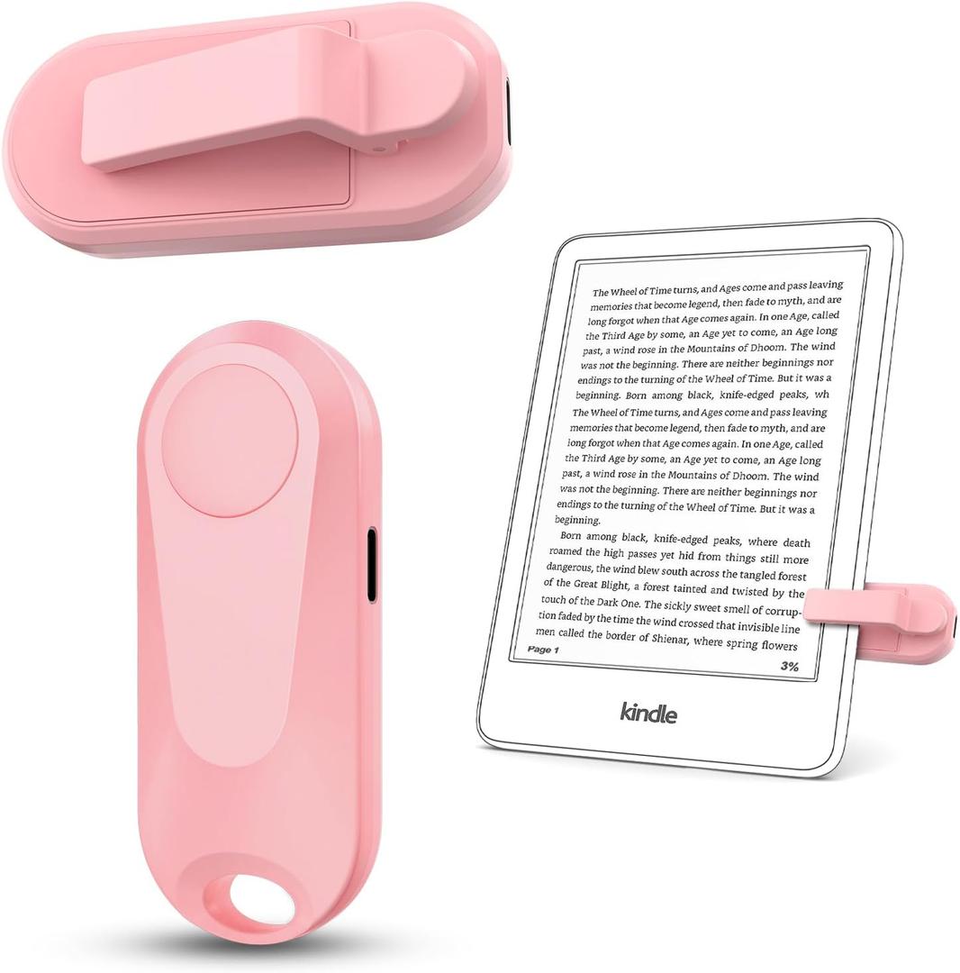 Remote Control Page Turner for Kindle Paperwhite Oasis Kobo eReaders, Camera Camcorder Remote Controls, Page Turner Clicker for ipad Tablets Reading Novels with Wrist Strap Storage Bag (Pink)