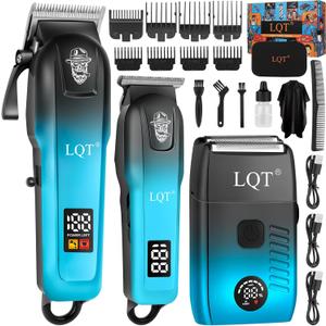Professional Hair Clippers for Men, Cordless Barber Clippers with Precision Trimmer and Dual Foil Shaver,LED Display, Electric Hair Cutting Machine, Men’s Grooming Kit, Gradient Blue, Gift for Him