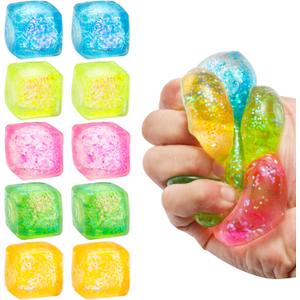 10 Pack Stress Cube Squishy Stress Balls for Adults Kids, Sensory Fidget Toys for Anxiety Stress Relief, Stretchy and Slow Rising Sparkling Sugar Squeeze Toy for Boys Girls Party Favors