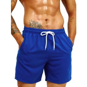 SweatyRocks Men's Drawstring Waist Swim Trunks Solid Bathing Suits Shorts with Pockets (Royal Blue)