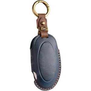 Leather Key Fob Cover with Keychain Compatible with Loniq 6 Grandeur GN7 KONA Santa fe Elantra (Blue)