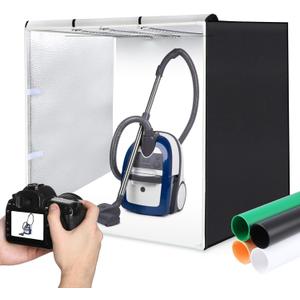 Photo Studio Light Box, PULUZ 80cm/32 inch Portable Lightbox Photo Shooting Tent Folding Photography Lighting Kit with 126 LED Lights & 3 Colors Backdrops (Black, White, Orange)