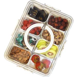 Divided Clear Snackle Box Container, Serving Tray with Lid & Handle, Charcuterie Board Container Storage Organizer for Fruit, Candy, Veggie, Nuts & Snacks, Perfect for Party, Travel, & Picnic