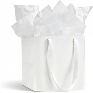 Aosric 12 Pack 10"x10"x10" White Square Gift Bags with Ribbon Handles Reusable Thick Paper Bags for Boutique Shopping, Premium Gifts, Birthdays, Weddings, Baby Showers, Parties & Retail