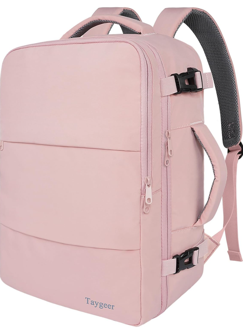 Taygeer Travel Backpack for Women, Carry On Backpack with USB Charging Port & Shoe Pouch, TSA 15.6inch Laptop Mochila Flight Approved, Nurse Bag Casual Daypack for Weekender Business Hiking, Peach