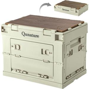 QUNATURE Collapsible Storage Bins Box with Woodgrain Laminate Cutting board 26L Camping Storage Container Foldable Stackable Heavy duty for Picnic/ Closet/ Garage/ Moving (Small)