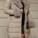 Bellivera Women's Winter Puffer Jacket Cold-Resistant Patchwork Plush Lining Coat with Removable Fur Collar Hooded and Belted (Medium, Beige 13)