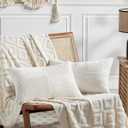 Fancy Homi 2 Packs Cream White Long Lumbar Decorative Throw Pillow Covers 12x24 Inch for Couch Bed Sofa, Rustic Farmhouse Boho Home Decor, Soft Striped Corduroy Rectangle Accent Cushion Case 30x60 cm
