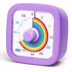 60 Minute Visual Timer for Kids and Adults, Silent Desk Time Timer with Rainbow Pattern, Countdown Timer Time Management Tool for Kitchen Cooking Classroom Office Home, Purple