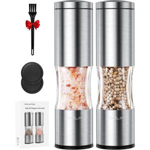 FORLIM Salt and Pepper Grinder Set with Dust Cover, Manual Pepper Mill with Adjustable Coarseness, Brushed Stainless Steel, Ceramic grinding core, 4.7oz Large Capacity, Spice Grinder (Set/Silver)