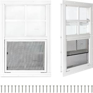 COLORPAPA 2 Pack Shed Windows, 16" x 16" Small Sliding Windows, Flush Mount Windows with Tempered Glass and Fiberglass Screen for Shed, Chicken Coop, Playhouse, Household, Garage, Barns (White)
