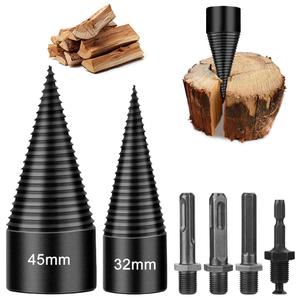 6 Pcs Wood Splitter Drill Bits, 45mm+32mm Firewood Log Splitter Kindling Detachable Design, Heavy Duty Electric Drills Screw Cone Driver Removable, Wood Splitting Wedge Tools