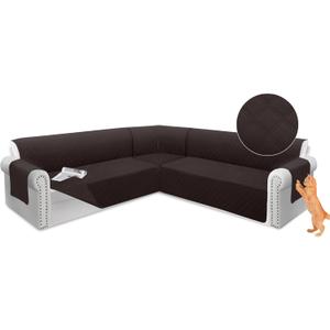 Arfntevss Sectional Sofa Cover Corner Sectional Couch Cover L Shaped Reversible Washable Sofa Slipcover for Dog Quilted U Shape Couch Cover 4 Pcs Non Slip Furniture Protector (Dark Brown, XX-Large)