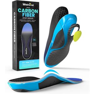 Carbon Fiber Sport Insoles with Arch Support - Welnove Shock Absorbing Performance Insoles for Running,Sneaker Insoles - Energy Return,Increased Performance,Injury Protection-L[US M: 8-9/W: 9.5-10.5]