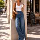 UPNET Women’s High Waisted Baggy Jeans – Stretchy Wide Leg Tummy Control Straight Leg Denim Pants Trendy Jeans for Women 2025 (Blue-14, Short)
