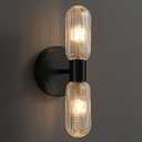 Matte Black Wall Sconces,12.3in 2-Light Knurled Glass Sconces Wall Lighting, Bathroom Brushed Brass Sconce, Wall Lights for Living Room Vanity Hallway Bathroom MirrorEntrance